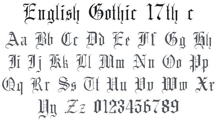 English Gothic, 17th c. Font