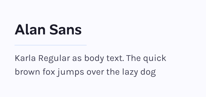 Alan Sans + Karla font pairing preview