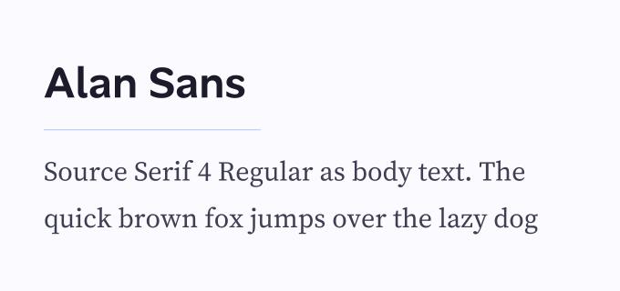 Alan Sans + Source Serif 4 font pairing preview