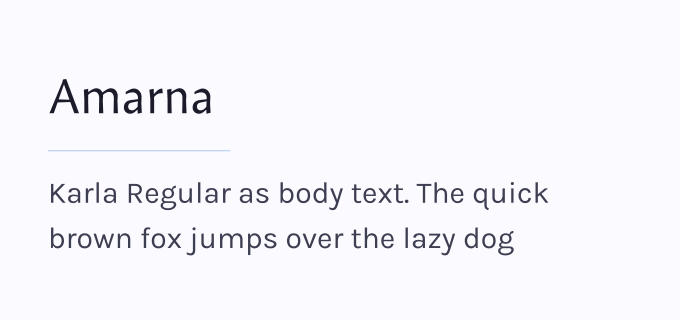 Amarna + Karla font pairing preview