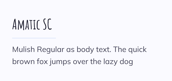 Amatic SC + Mulish font pairing preview