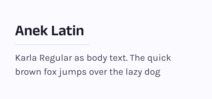 Anek Latin + Karla font pairing preview