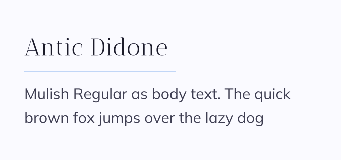 Antic Didone + Mulish font pairing preview