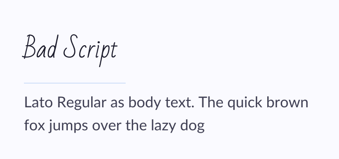 Bad Script + Lato font pairing preview