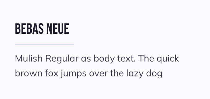 Bebas Neue + Mulish font pairing preview