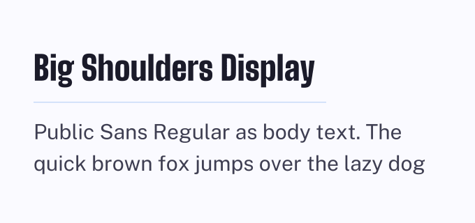 Big Shoulders Display + Public Sans font pairing preview