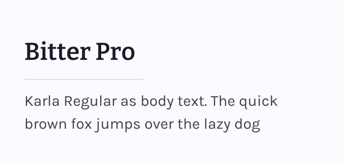 Bitter Pro + Karla font pairing preview
