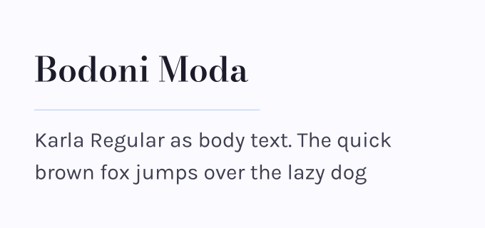 Bodoni Moda + Karla font pairing preview