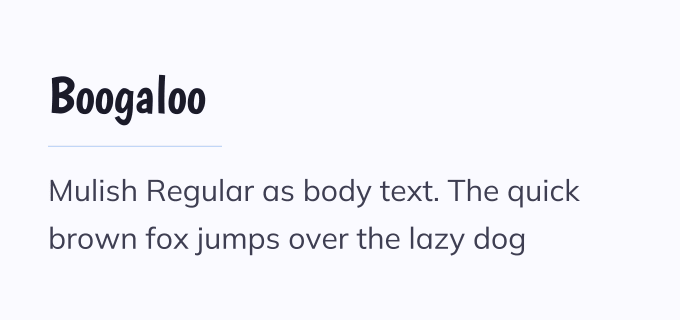 Boogaloo + Mulish font pairing preview