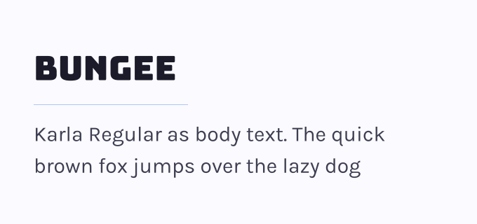 Bungee + Karla font pairing preview