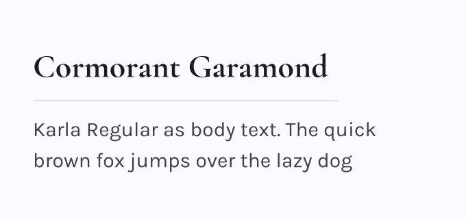 Cormorant Garamond + Karla font pairing preview