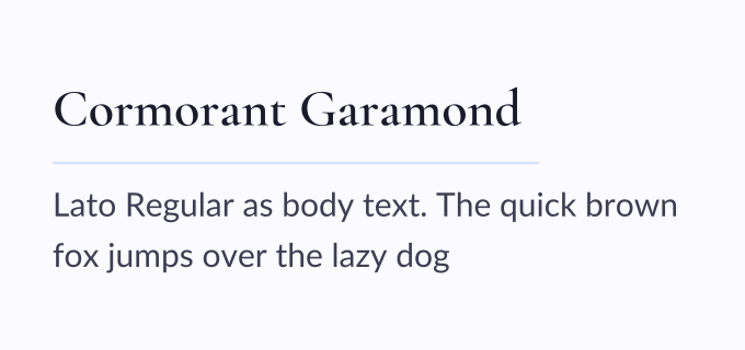 Cormorant Garamond + Lato font pairing preview