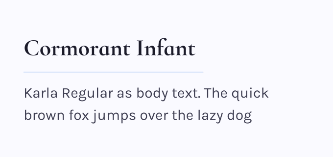 Cormorant Infant + Karla font pairing preview
