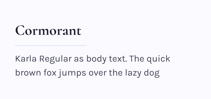 Cormorant + Karla font pairing preview