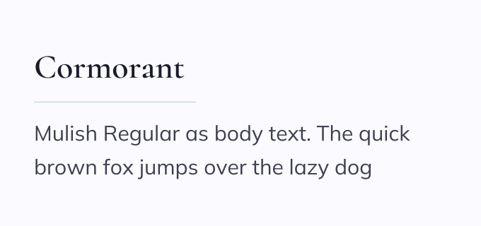 Cormorant + Mulish font pairing preview