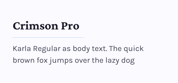 Crimson Pro + Karla font pairing preview