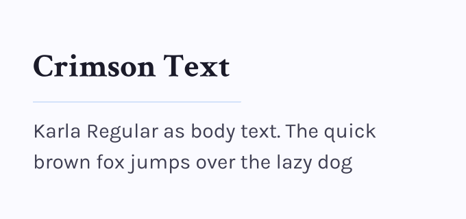 Crimson Text + Karla font pairing preview
