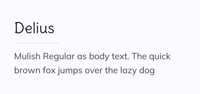 Delius + Mulish font pairing preview