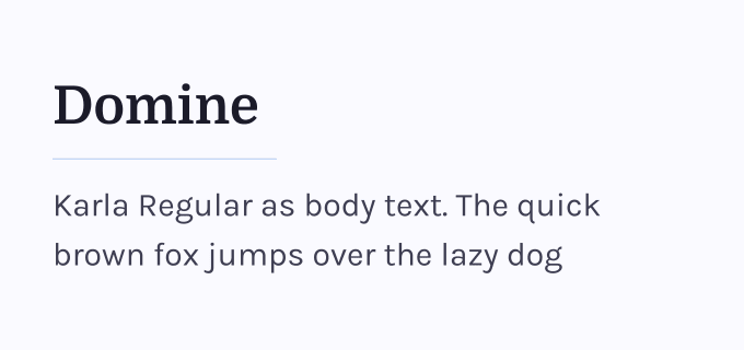Domine + Karla font pairing preview