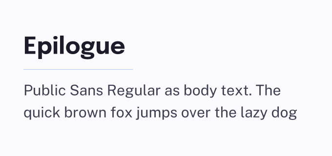 Epilogue + Public Sans font pairing preview