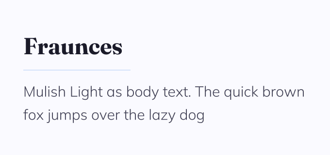 Fraunces + Mulish font pairing preview