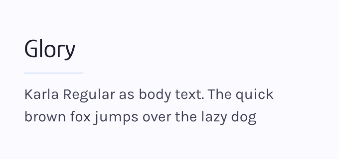 Glory + Karla font pairing preview