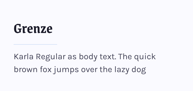 Grenze + Karla font pairing preview