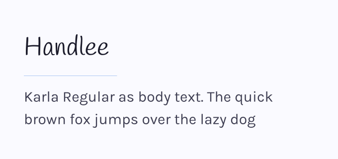 Handlee + Karla font pairing preview