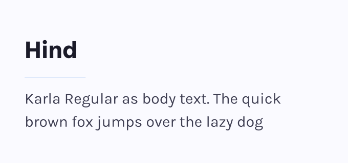 Hind + Karla font pairing preview