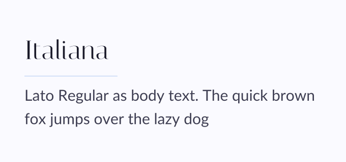 Italiana + Lato font pairing preview