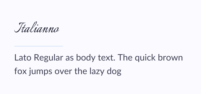 Italianno + Lato font pairing preview