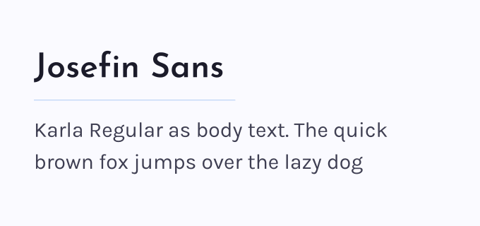 Josefin Sans + Karla font pairing preview