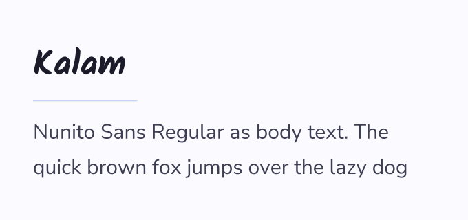 Kalam + Nunito Sans font pairing preview