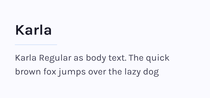 Karla + Karla font pairing preview