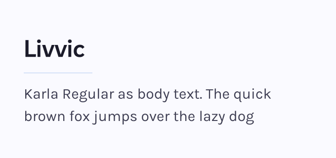Livvic + Karla font pairing preview