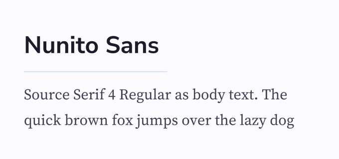 Nunito Sans + Source Serif 4 font pairing preview