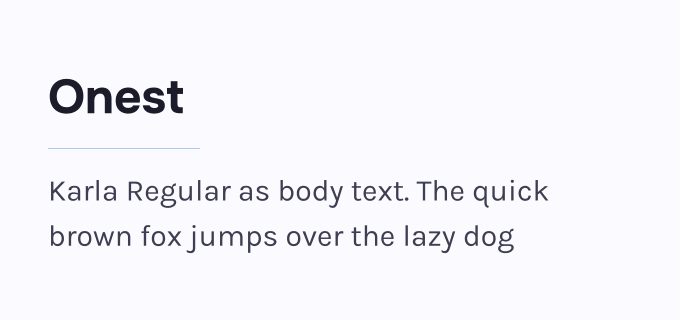 Onest + Karla font pairing preview