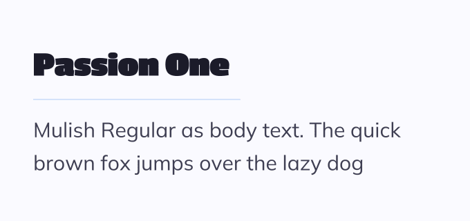Passion One + Mulish font pairing preview