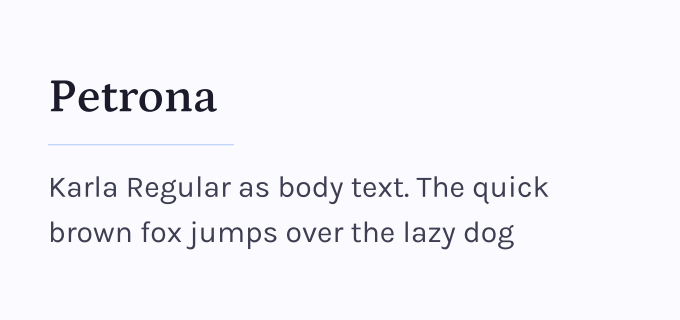 Petrona + Karla font pairing preview