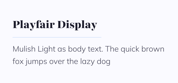 Playfair Display + Mulish font pairing preview