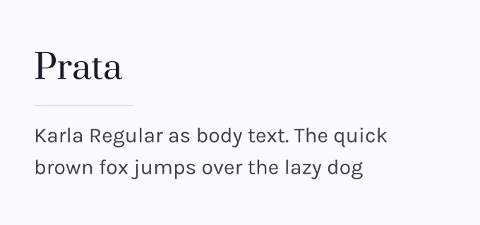 Prata + Karla font pairing preview