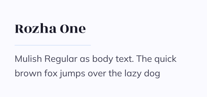 Rozha One + Mulish font pairing preview