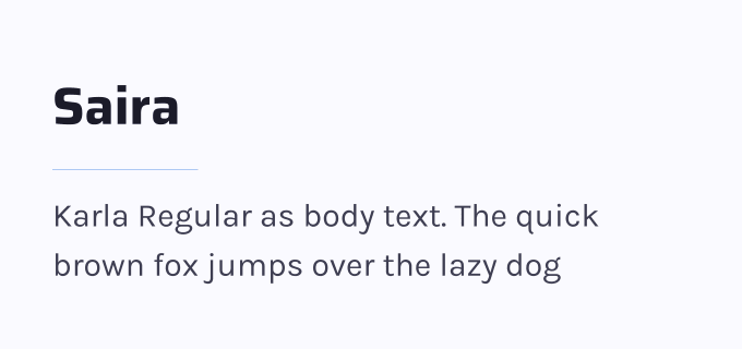 Saira + Karla font pairing preview