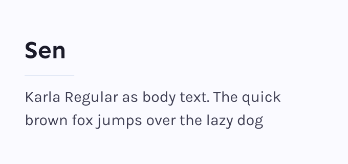 Sen + Karla font pairing preview