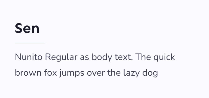 Sen + Nunito font pairing preview