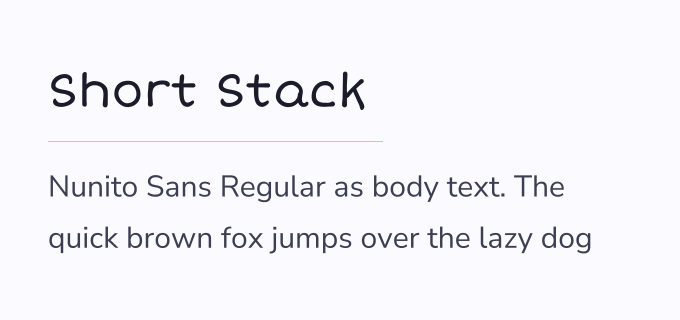 Short Stack + Nunito Sans font pairing preview