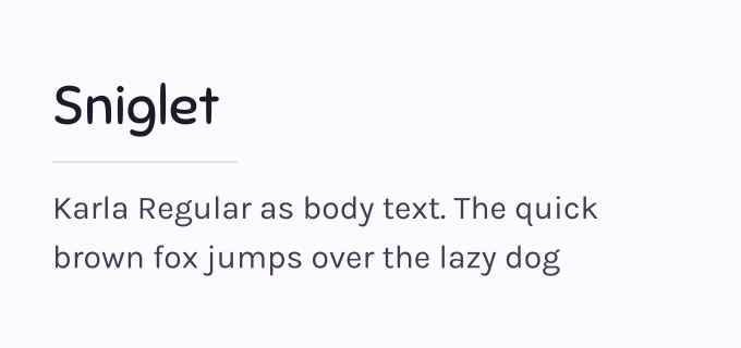 Sniglet + Karla font pairing preview