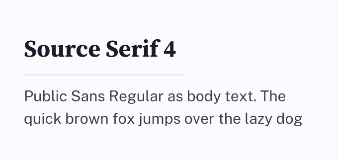 Source Serif 4 + Public Sans font pairing preview