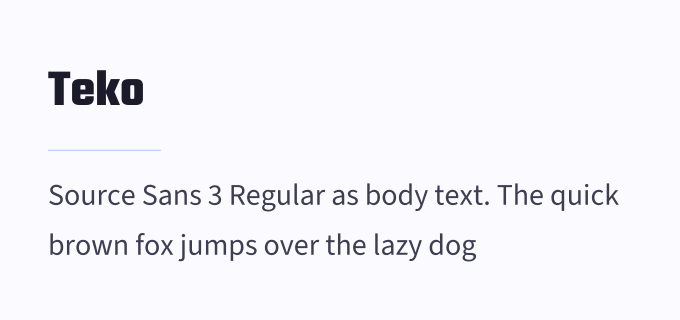 Teko + Source Sans 3 font pairing preview