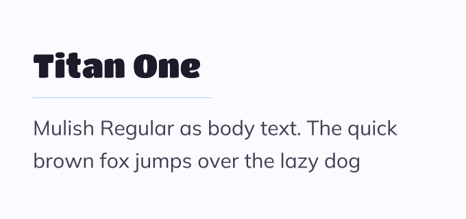 Titan One + Mulish font pairing preview